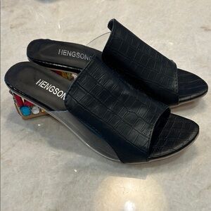 Black Mules with Multicolor Block Heel